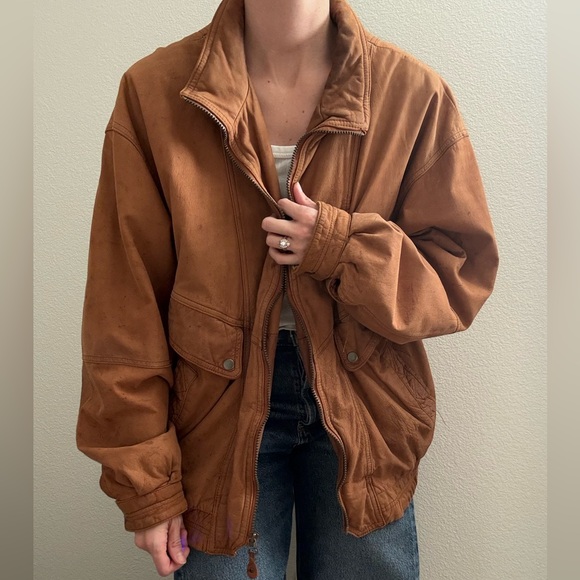 Vintage Members Only Aviator Bomber Leather Flight Jacket - Caramel Cognac Brown - Picture 3 of 9